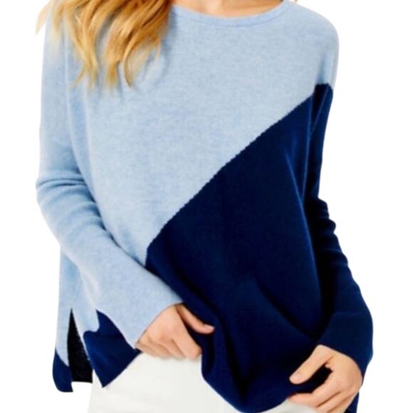 Women's Lilly Pulitzer 100% Cashmere Napa Sweater Blue Colorblock Coastal XL - Picture 1 of 13